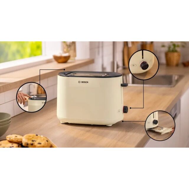 Bosch TAT2M127GB Beige Compact Toaster, Mymoment 2 Slice