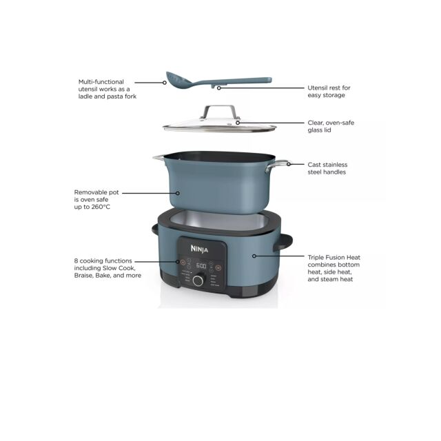 Ninja MC1001UK Sea Salt Grey Foodi 8-in-1 Slow Cooker & Multi-Cooker