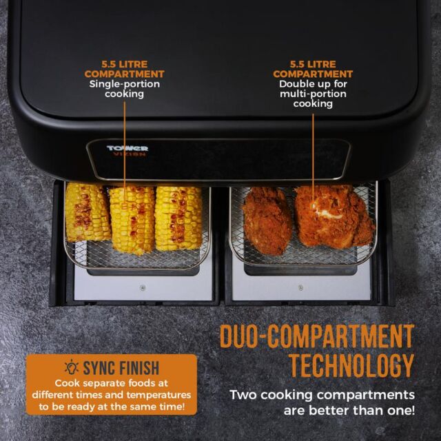 Tower T17102 Black Vortx Vizion Express Dual 11L Air Fryer