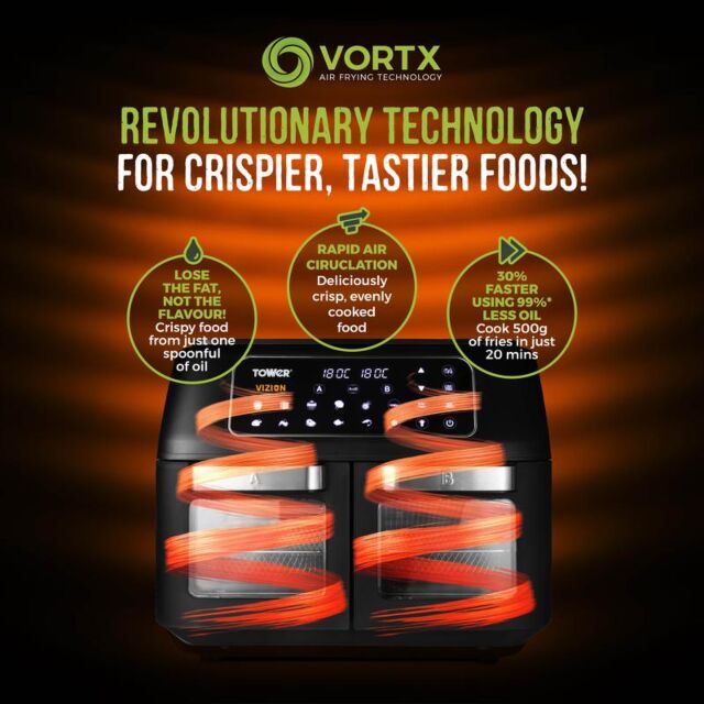 Tower T17102 Black Vortx Vizion Express Dual 11L Air Fryer